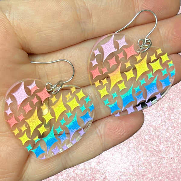 Sparkle Heart Earrings in Clear/Pastel Rainbow