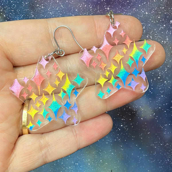 Sparkle Star Earrings in Clear/Pastel Rainbow