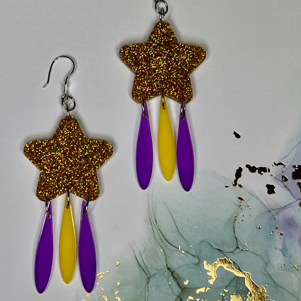 Shooting Star Earrings in Purple/Gold