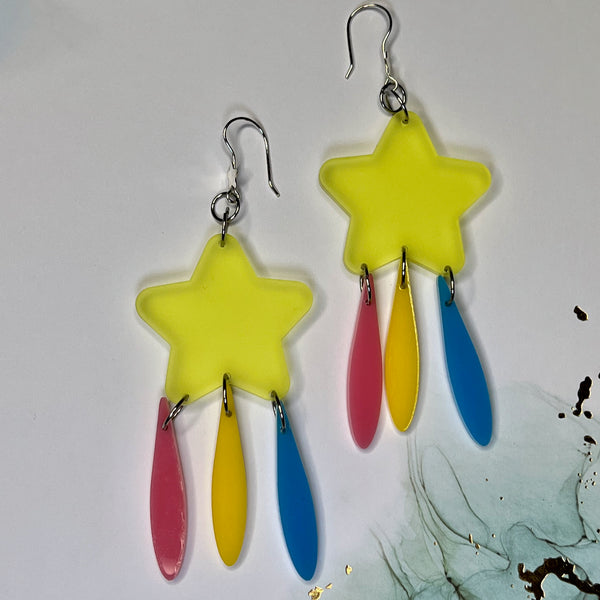 Shooting Star Earrings in Pink/Yellow/Blue