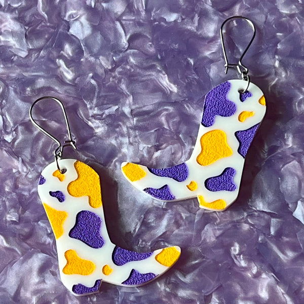 Geaux Tigers! Boots Dangle Earrings